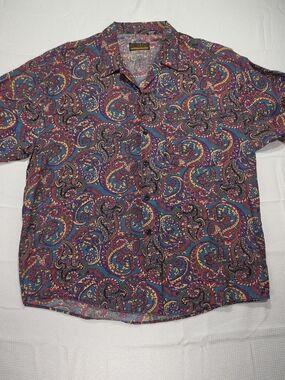 Florenz Paisley Rayon Shirt Blue & Red Large